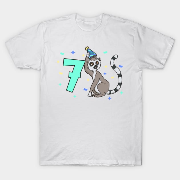 I am 7 with lemur - kids birthday 7 years old T-Shirt by Modern Medieval Design